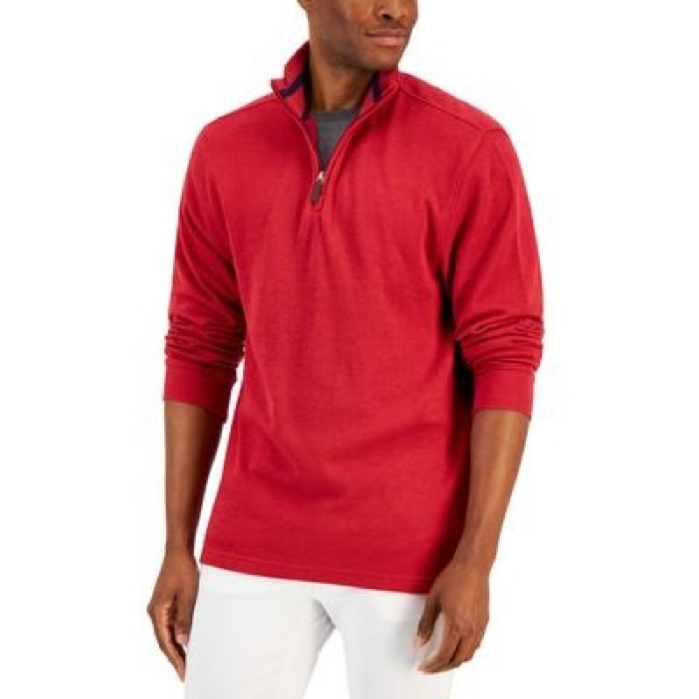 Club Room Mens Classic Fit French‎ Rib Quarter-Zip Sweater, Red, Size S, NWT